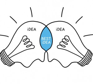 Best Idea light bulbs concept hand drawn with black marker on white. Teamwork makes the best ideas.